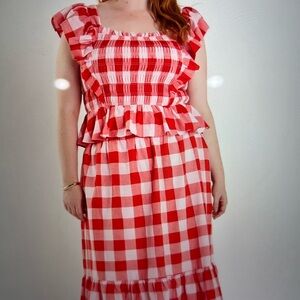 English Factory Red and White  Plus Size Gingham Skirt Set.